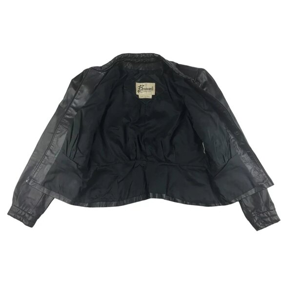 Berman's Womens Black 100% Leather Zip Up Motorcycle Bomber Jacket Size 12 - Picture 4 of 10